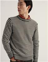 Seasalt Cornwall Pure Cotton Striped Crew Neck Jumper Dark Green Mix