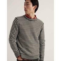 Seasalt Cornwall Pure Cotton Striped Crew Neck Jumper Dark Green Mix