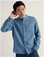 Pure Linen Grandad Collar Shirt