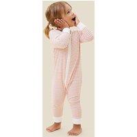 MORI Striped Ribbed Zip Sleepsuit with Cotton (7lbs-24 Mths) Pink Mix