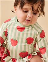 Striped Strawberry Frill Long Sleeve Swimsuit (3 Months-5 Years)