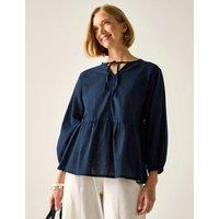 Regatta Primden Cotton Rich Tie Neck Blouse With Linen Navy