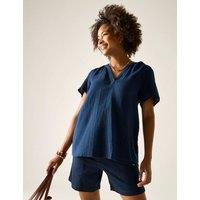 Regatta Selen Pure Cotton V-Neck Popover Blouse Navy