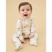 MORI Cotton Blend Monkey Zip Sleepsuit (7lbs-3 Yrs) White Mix