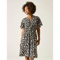 Regatta Elona Pure Cotton Floral V-Neck Midi Dress Black Mix