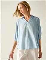 Nofino Cotton Rich Striped V-Neck Blouse