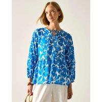 Regatta Primden Cotton Rich Tie Neck Blouse With Linen Blue