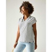 Regatta Lorana Pure Cotton Striped Collared Top White Mix