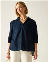Regatta Nofino Cotton Rich Broderie Floral Blouse Navy