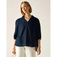 Regatta Nofino Cotton Rich Broderie Floral Blouse Navy