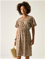 Regatta Elona Pure Cotton Animal Print V-Neck Dress Brown Mix
