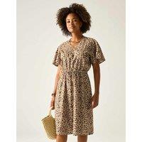 Regatta Elona Pure Cotton Animal Print V-Neck Dress Brown Mix