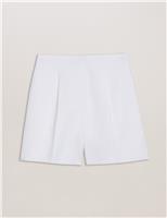 Cotton Rich High Waisted Tailored Pleated Shorts