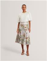 Printed Diagonal Seam Midi Slip Skirt