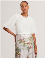 Ted Baker Lyocell Rich Puff Sleeve Top Ivory