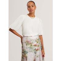 Ted Baker Lyocell Rich Puff Sleeve Top Ivory