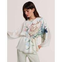 Ted Baker Lyocell Rich Floral Puff Sleeve Peplum Top Ivory