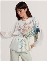 Ted Baker Lyocell Rich Floral Puff Sleeve Peplum Top Ivory