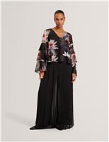 Ted Baker Sheer Pleated Wide Leg Trousers Black