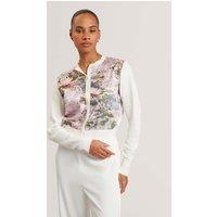 Ted Baker Cotton Blend Floral Button Front Cardigan Ivory