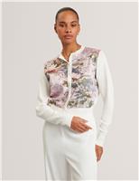 Cotton Blend Floral Button Front Cardigan