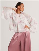 Ted Baker Floral Gathered Tiered Sleeve Blouse Pink