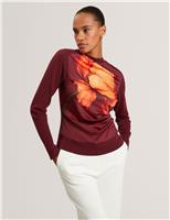Ted Baker Cotton Blend Floral High Neck Jumper Burgundy