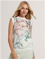 Cotton Blend Floral Woven Front Vest Top