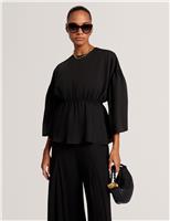 Lyocell Rich Puff Sleeve Peplum Top