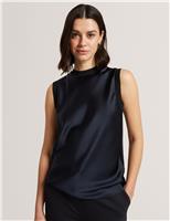Ted Baker Satin Crew Neck Rib Detail Vest Top Burgundy