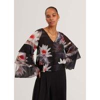 Ted Baker Floral V-Neck Ruffle Top Black