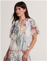 Botanical Print Pleated Angel Sleeve Top