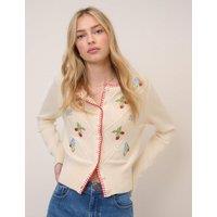 Nobody's Child Pure Cotton Embroidered Button Front Cardigan Cream