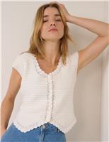 Crochet Trim Cotton Rich Fitted Cardigan