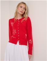 Embroidered Crew Neck Button Through Cardigan