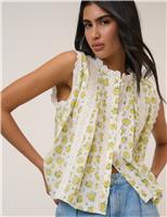 Pure Cotton Crew Neck Lace Detail Blouse