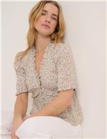 Floral V-Neck Frill Detail Blouse