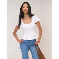 Nobody's Child Cotton Rich Scoop Neck Button Through Blouse White