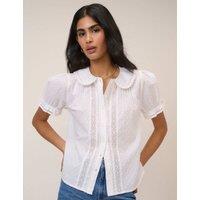 Nobody's Child X Louise Thompson Pure Cotton Peter Pan Collar Lace Detail Blouse White
