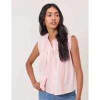 Nobody's Child Pure Cotton Crew Neck Lace Detail Blouse Pink