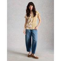 White Stuff Pure Cotton Floral Print T-Shirt Green Mix