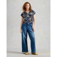 White Stuff Pure Cotton Print Notch Neck T-Shirt Navy Mix