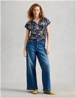 Pure Cotton Print Notch Neck T-Shirt