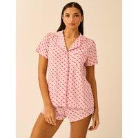 Stripe & Stare Modal Rich Cherry Print Revere Shortie Set Pink Mix