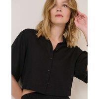Nobody's Child Linen Rich Collared Relaxed Shirt Black