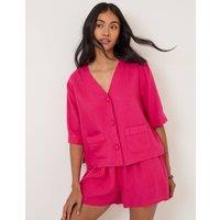 Nobody's Child Linen Rich V-Neck Relaxed Shirt Pink