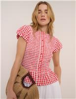 Nobody's Child Pure Cotton Crew Neck Peplum Top Red
