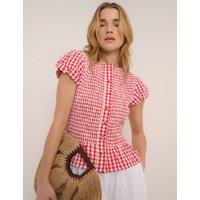 Nobody's Child Pure Cotton Crew Neck Peplum Top Red