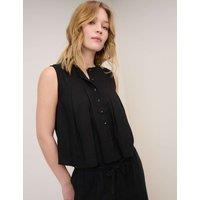 Nobody's Child Linen Rich Pintuck Shell Top Black