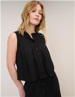 Nobody's Child Linen Rich Pintuck Shell Top Black